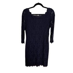 DVF Navy Lace Dress Back Zip - Size 8